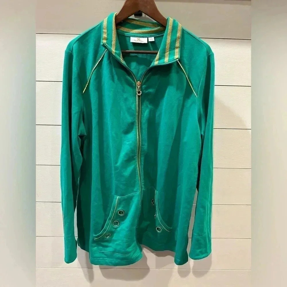 Quacker Factory Green Full Zip- 1X